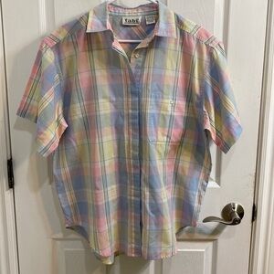 Vintage 80s Pastel Tabi International Madras Short Sleeve Shirt Men’s Size Large